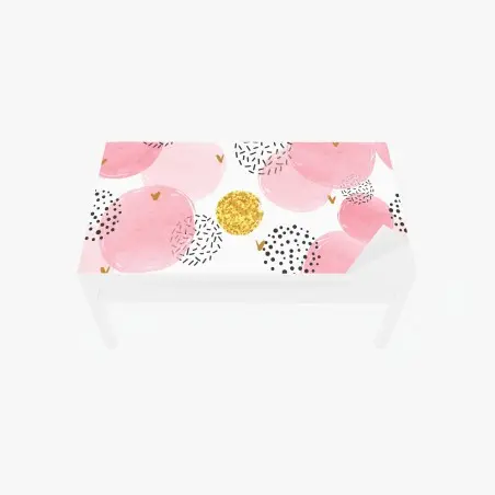 Adesivo per tavolo e scrivania motivo a pallini rosa acquerello e glitter oro • Wallissimo®