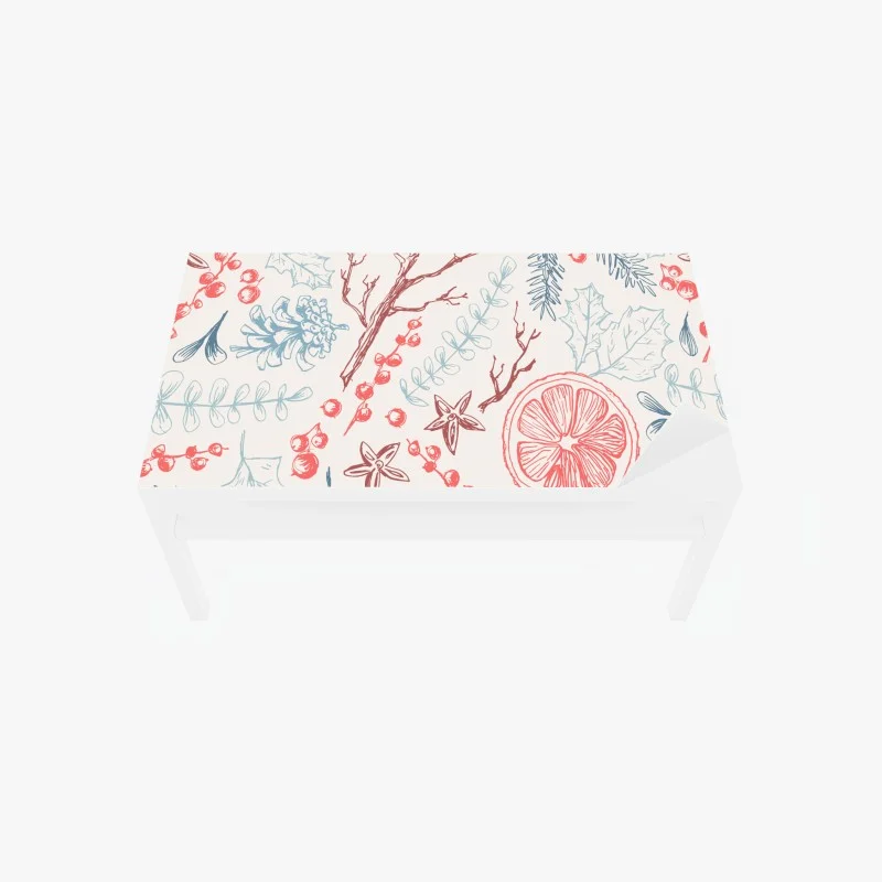 Adesivo per tavolo e scrivania motivo botanico invernale con agrumi e pigne