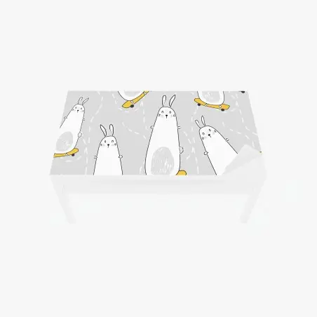 Adesivo per tavolo e scrivania motivo coniglietti su skateboard su sfondo grigio • Wallissimo®