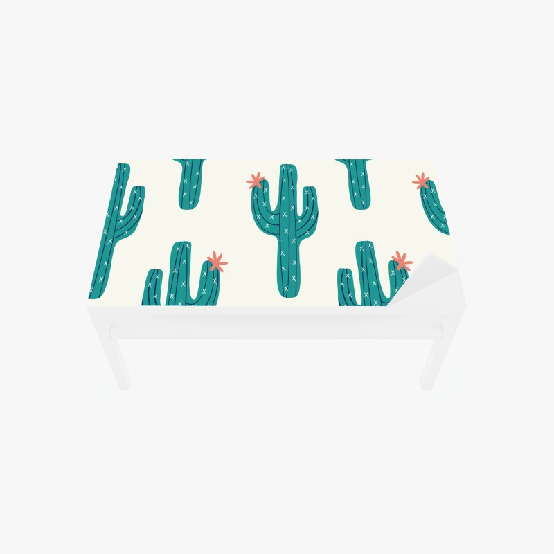 Adesivo per tavolo e scrivania pattern di cactus turchese con fiore rosa