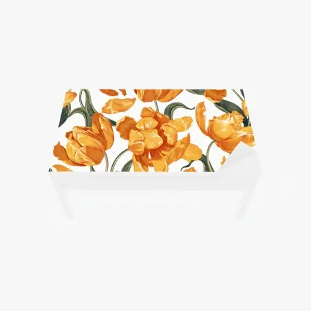Adesivo per tavolo e scrivania motivo di tulipani arancioni su sfondo bianco • Wallissimo®
