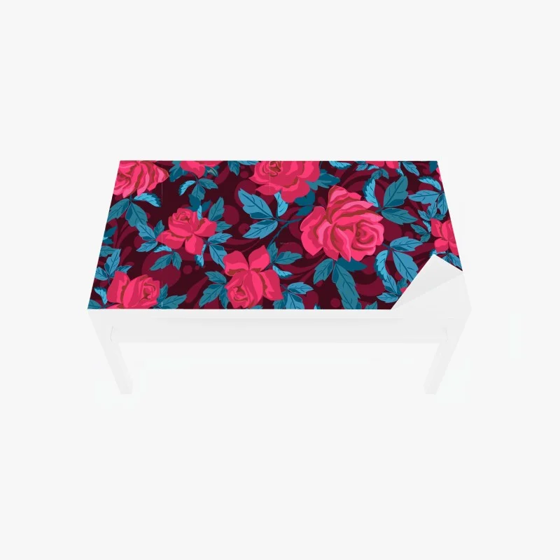 Adesivo per tavolo e scrivania motivo di rose rosa su sfondo bordeaux