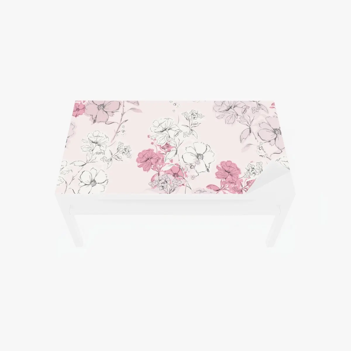 Adesivo per tavolo e scrivania fiori romantici su sfondo rosa • Wallissimo®