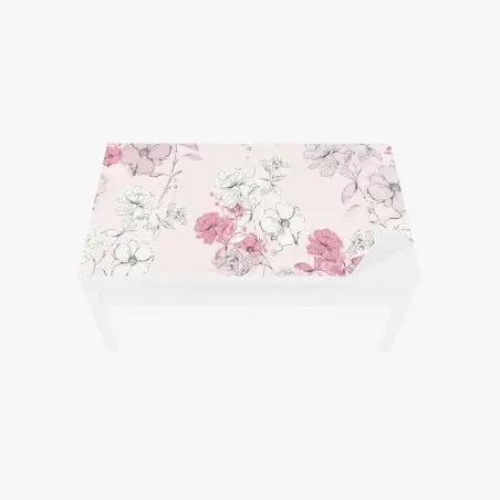 Adesivo per tavolo e scrivania fiori romantici su sfondo rosa • Wallissimo®