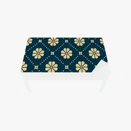 Adesivo per tavolo e scrivania motivo floreale geometrico blu navy e beige • Wallissimo®
