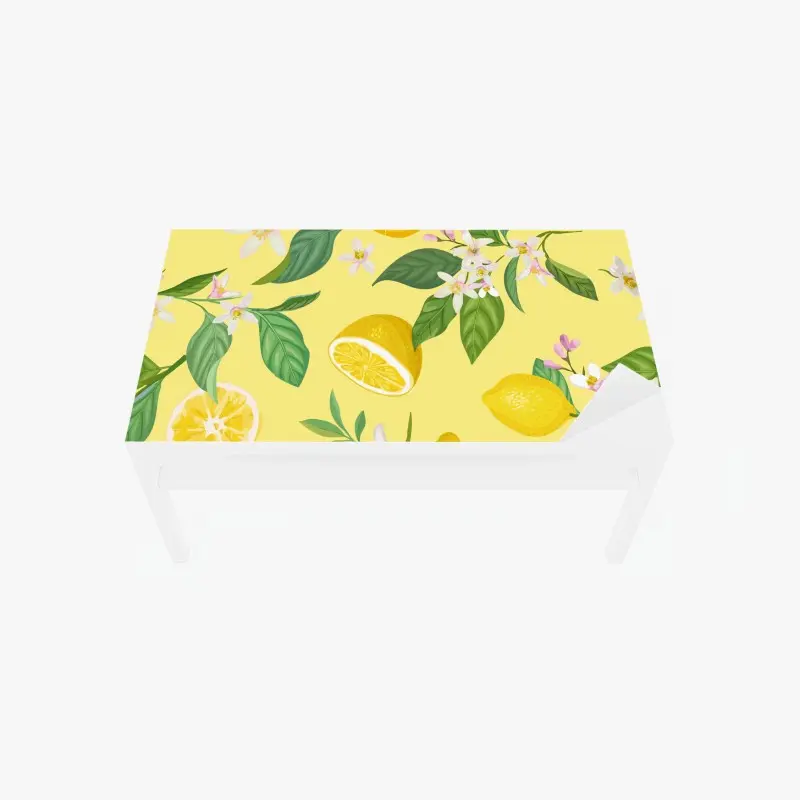 Adesivo per tavolo e scrivania motivo limoni e fiori su sfondo giallo
