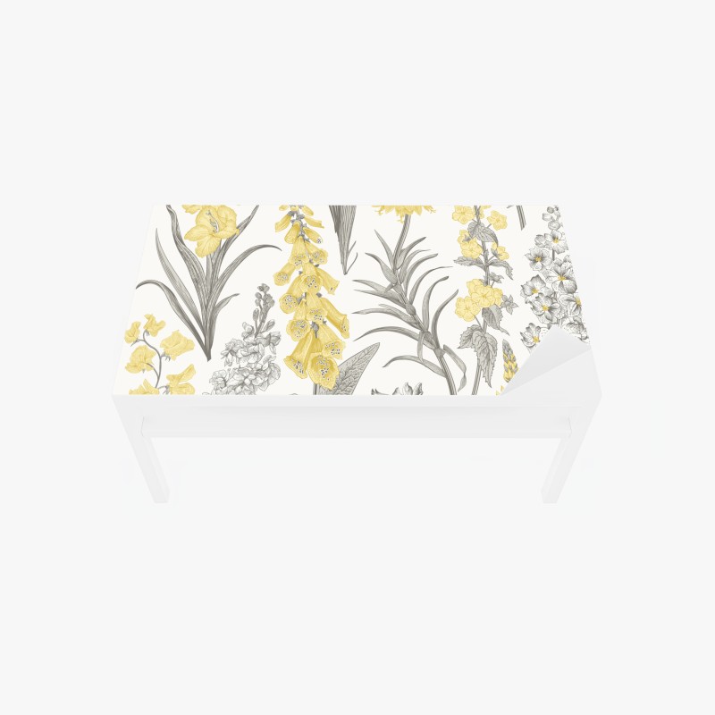 Adesivo per tavolo e scrivania motivo botanico elegante in giallo e grigio