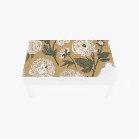 Adesivo per tavolo e scrivania peonie ornamentali su sfondo beige • Wallissimo®
