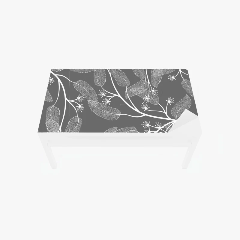 Adesivo per tavolo e scrivania motivo botanico elegante in bianco e grigio