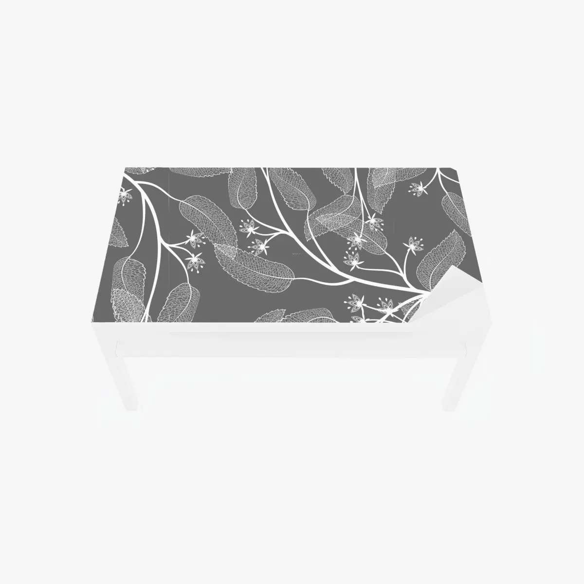 Adesivo per tavolo e scrivania motivo botanico elegante in bianco e grigio • Wallissimo®