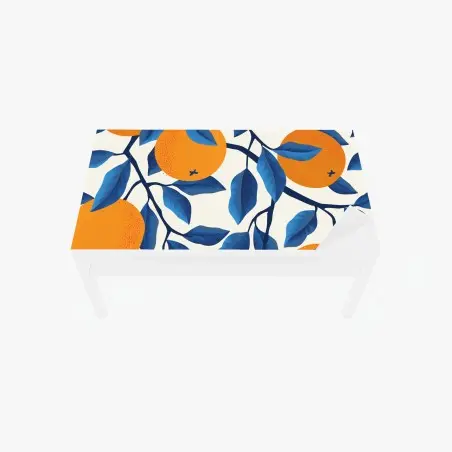 Adesivo per tavolo e scrivania ramo di arance con foglie blu • Wallissimo®
