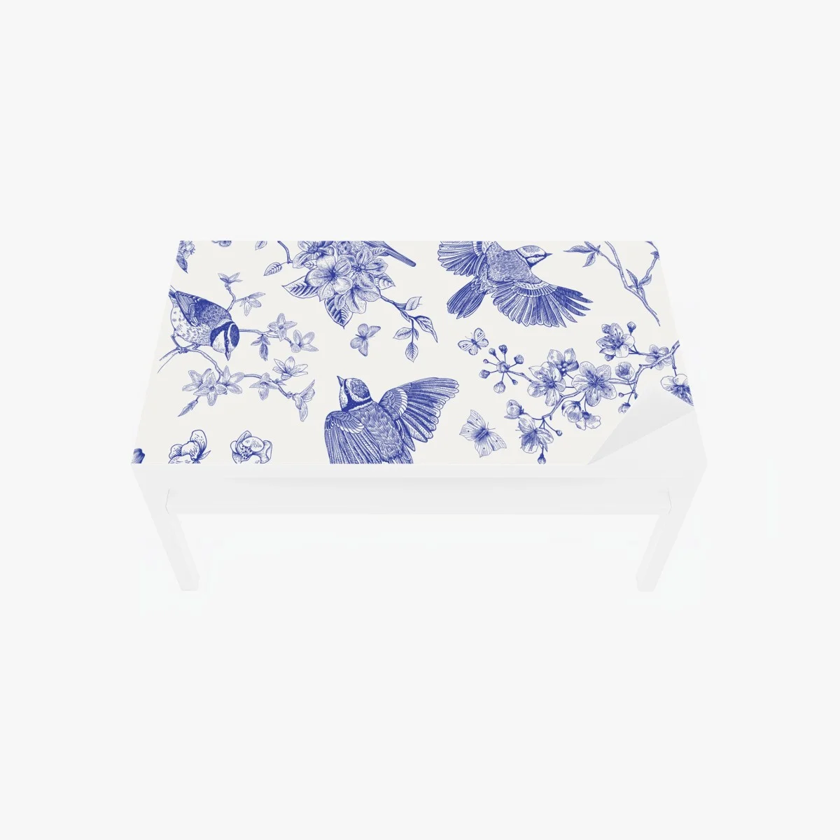 Adesivo per tavolo e scrivania motivo botanico con uccelli in inchiostro blu • Wallissimo® Adesivo per tavolo e scrivania motivo botanico con uccelli in inchiostro blu • Wallissimo®