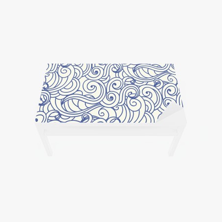 Adesivo per tavolo e scrivania onde stilizzate blu su sfondo crema • Wallissimo®