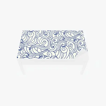 Adesivo per tavolo e scrivania onde stilizzate blu su sfondo crema • Wallissimo®