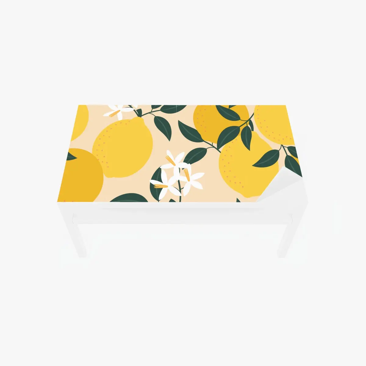 Adesivo per tavolo e scrivania motivo di limoni e fiori su sfondo beige • Wallissimo®