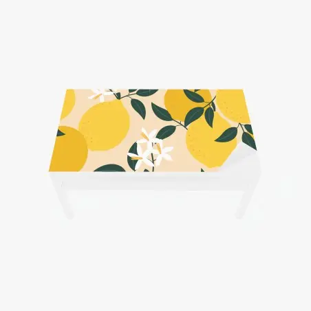 Adesivo per tavolo e scrivania motivo di limoni e fiori su sfondo beige • Wallissimo®