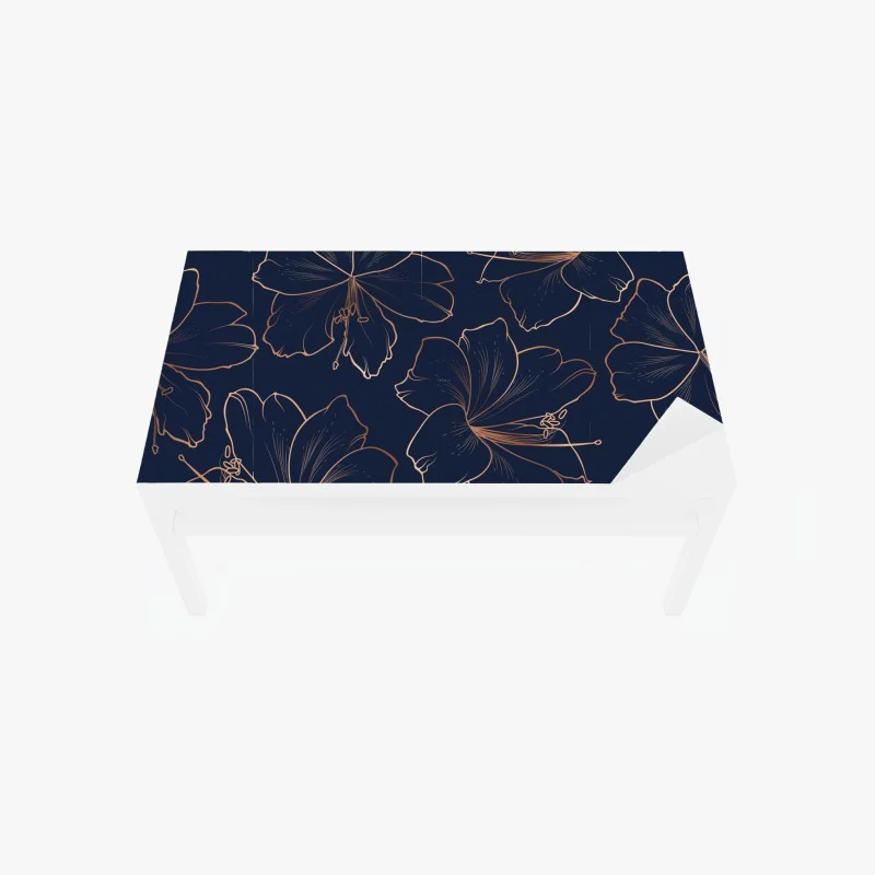 Adesivo per tavolo e scrivania motivo floreale oro rosa su blu notte