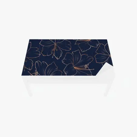 Adesivo per tavolo e scrivania motivo floreale oro rosa su blu notte • Wallissimo®
