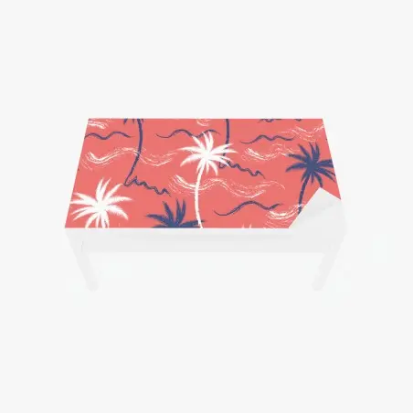 Adesivo per tavolo e scrivania motivo tropicale di palme su sfondo corallo • Wallissimo®