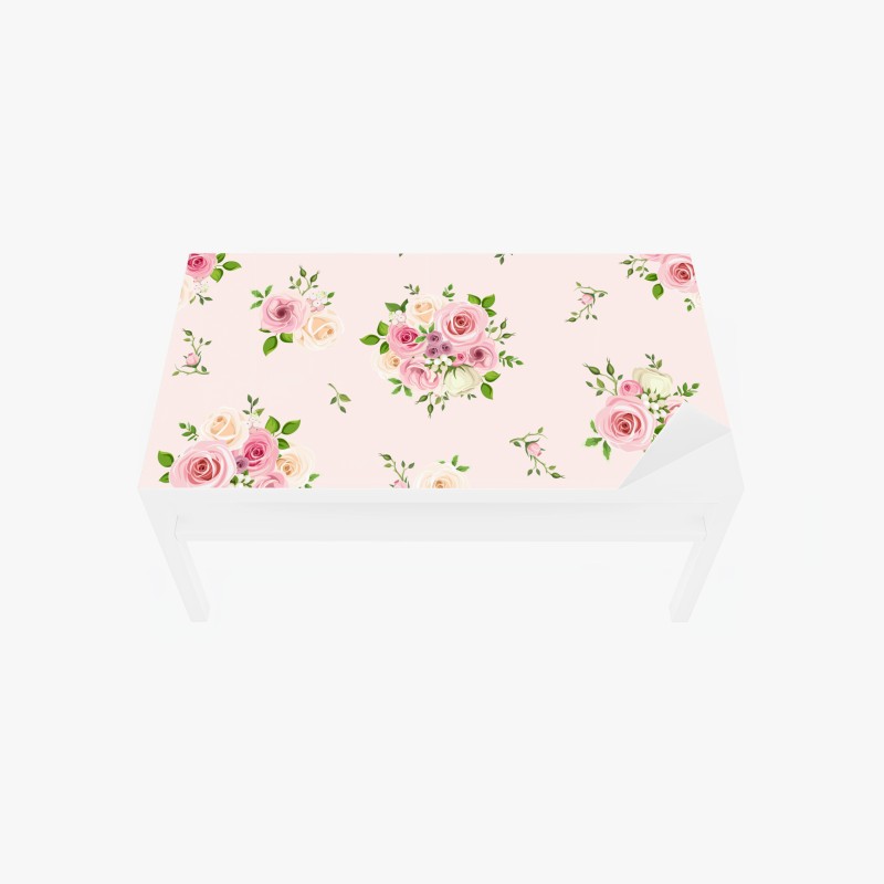 Adesivo per tavolo e scrivania bouquet di rose pastello su sfondo rosa