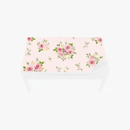 Adesivo per tavolo e scrivania bouquet di rose pastello su sfondo rosa • Wallissimo®