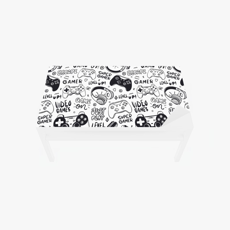 Adesivo per tavolo e scrivania pattern videogiochi e controller in bianco e nero