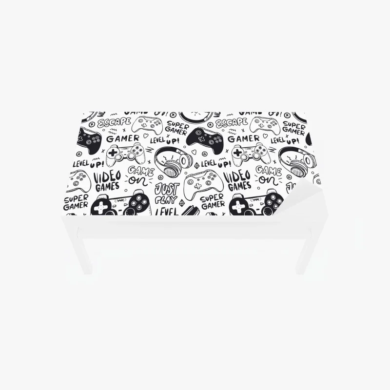 Adesivo per tavolo e scrivania pattern videogiochi e controller in bianco e nero