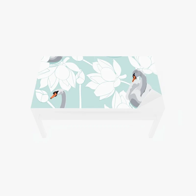 Adesivo per tavolo e scrivania eleganza di cigni e fiori di loto • Wallissimo®