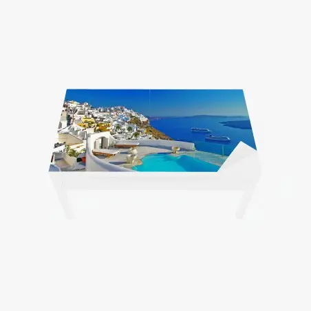 Adesivo per tavolo e scrivania vista panoramica di Santorini sul mare • Wallissimo®