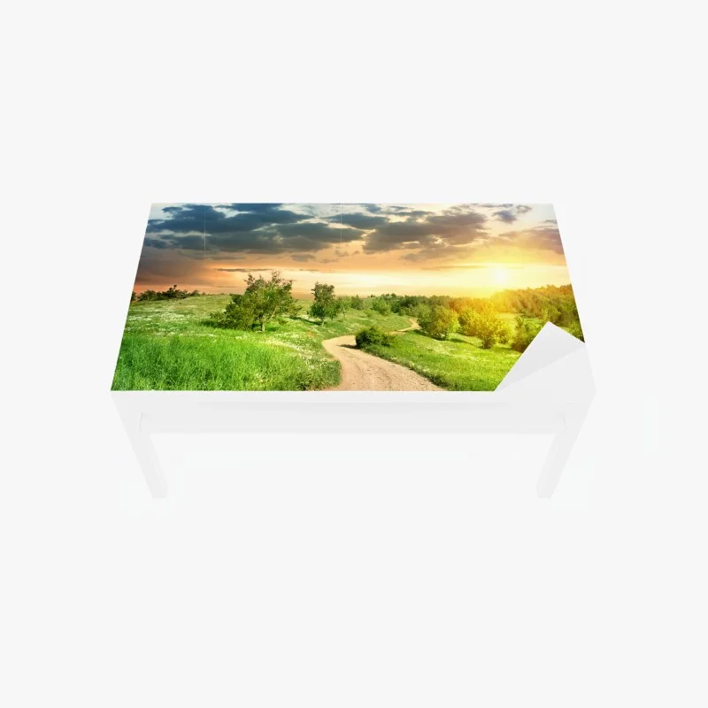 Adesivo per tavolo e scrivania sentiero di campagna al tramonto dorato