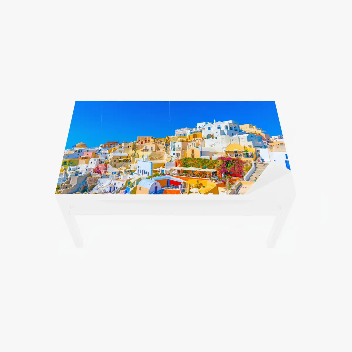 Adesivo per tavolo e scrivania vista di Oia, Santorini: villaggio di case bianche e colori mediterranei • Wallissimo® Adesivo per tavolo e scrivania vista di Oia, Santorini: villaggio di case bianche e colori mediterranei • Wallissimo®