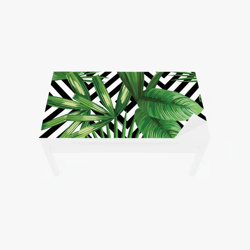 Adesivo per tavolo e scrivania motivo tropicale geometrico con foglie verdi