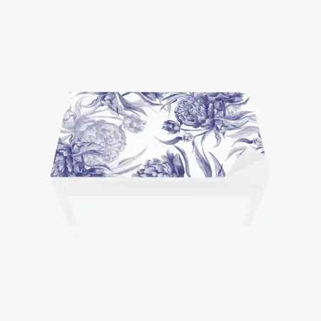 Adesivo per tavolo e scrivania motivo elegante di peonie blu su sfondo bianco • Wallissimo®