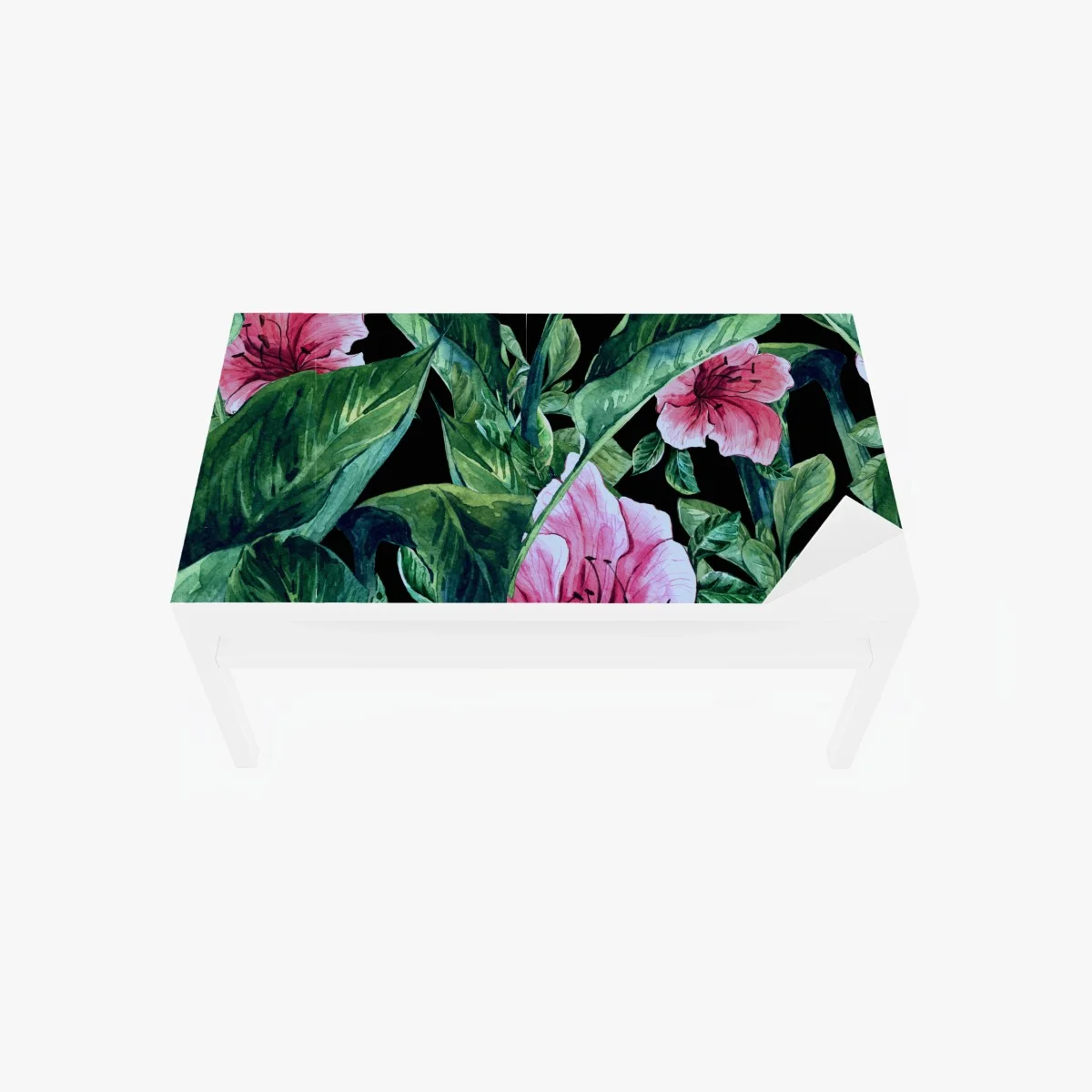 Adesivo per tavolo e scrivania motivo botanico tropicale in acquerello su sfondo nero • Wallissimo® Adesivo per tavolo e scrivania motivo botanico tropicale in acquerello su sfondo nero • Wallissimo®