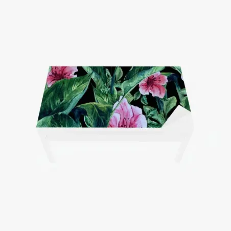 Adesivo per tavolo e scrivania motivo botanico tropicale in acquerello su sfondo nero • Wallissimo®