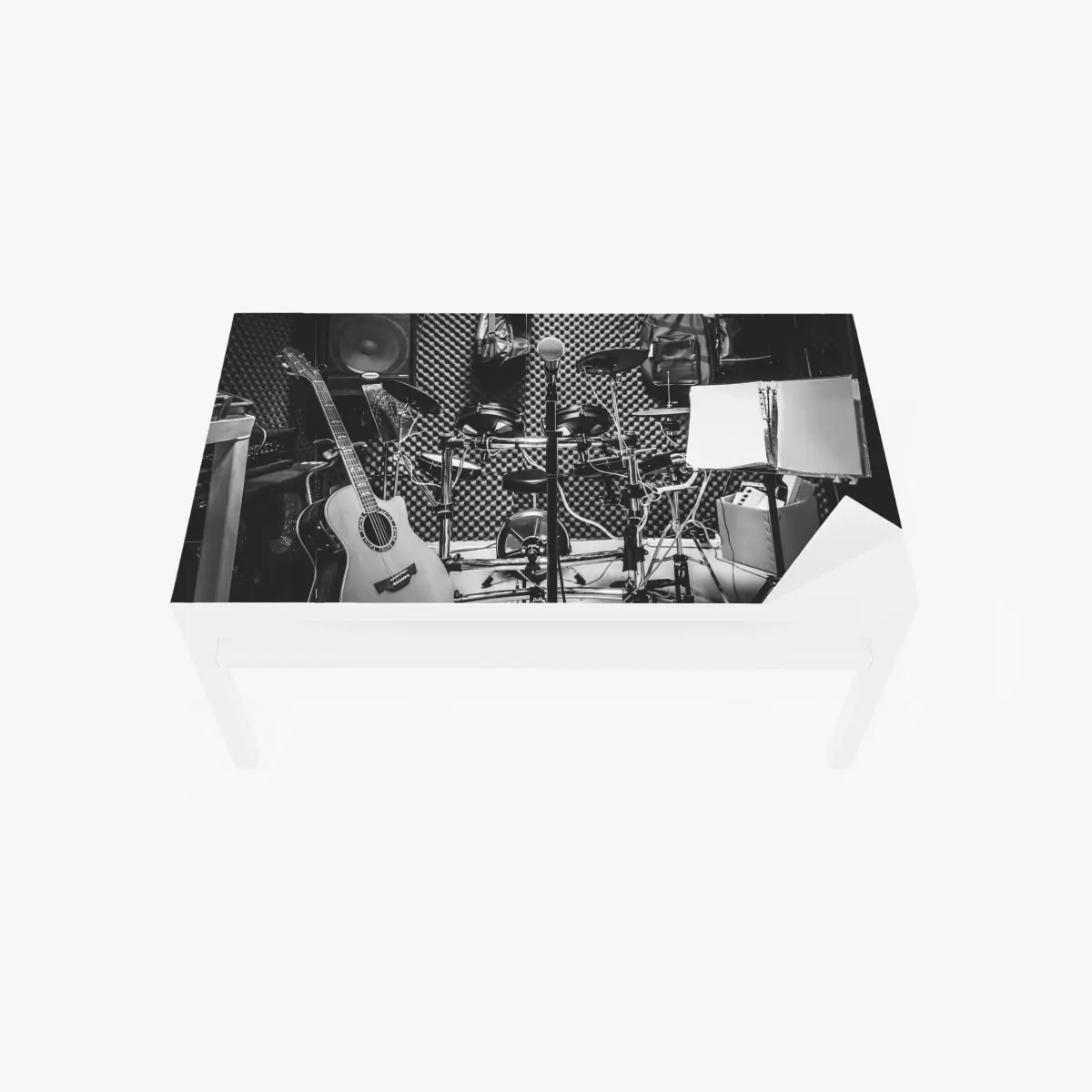 Adesivo per tavolo e scrivania atmosfera studio di registrazione in bianco e nero • Wallissimo®