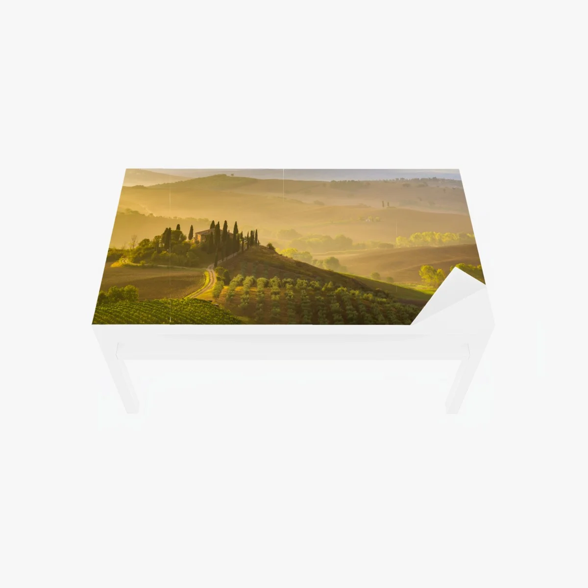 Adesivo per tavolo e scrivania mattina nebbiosa nella Val d'Orcia • Wallissimo® Adesivo per tavolo e scrivania mattina nebbiosa nella Val d'Orcia • Wallissimo®