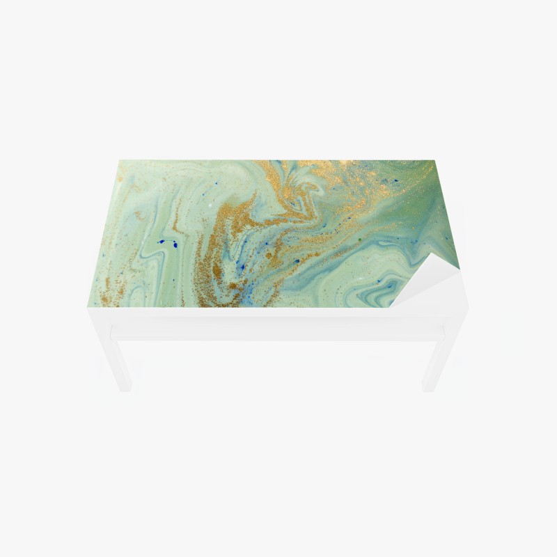 Adesivo per tavolo e scrivania design marmorizzato verde acqua con riflessi dorati