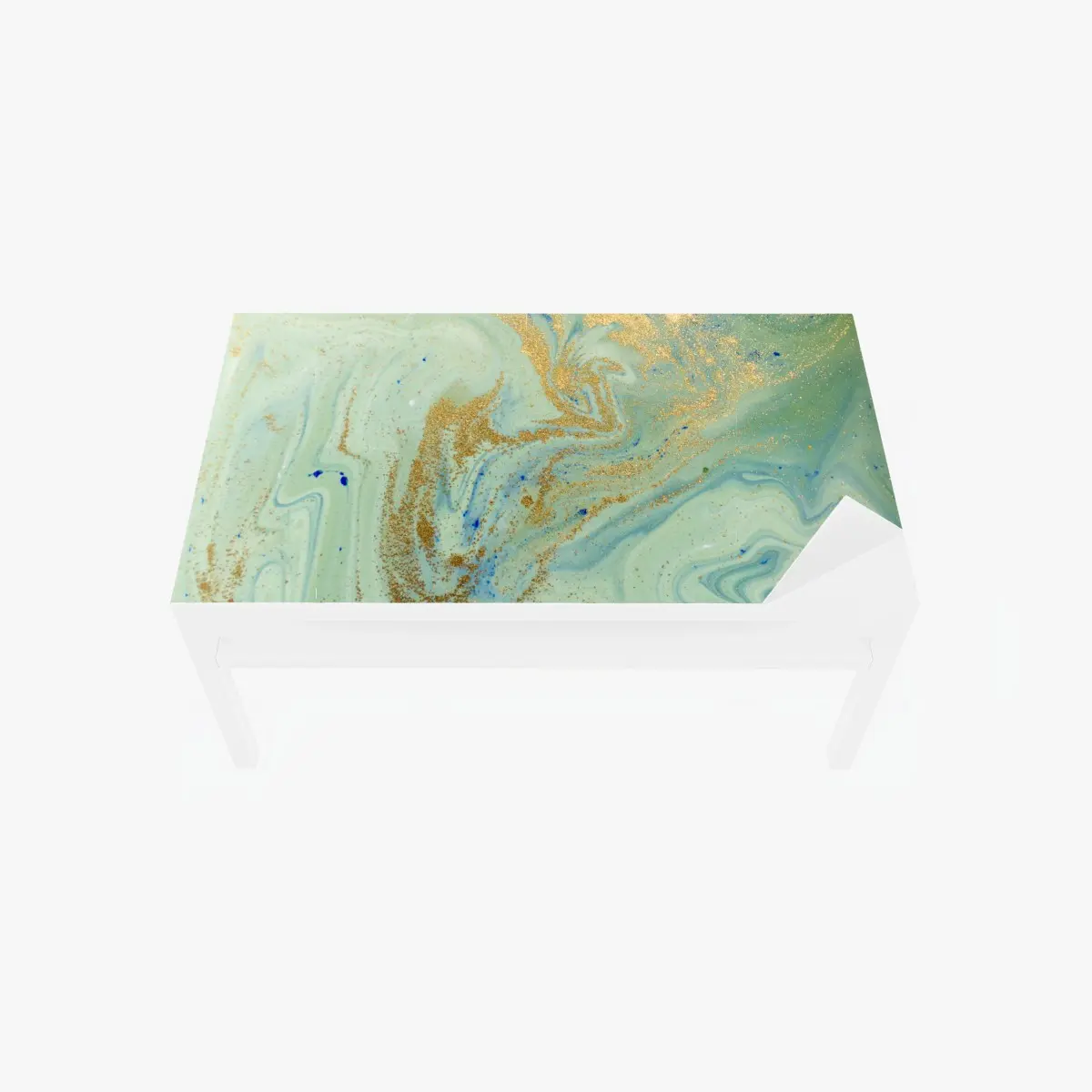 Adesivo per tavolo e scrivania design marmorizzato verde acqua con riflessi dorati • Wallissimo®