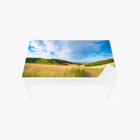 Adesivo per tavolo e scrivania panorama dorato di grano e colline • Wallissimo®