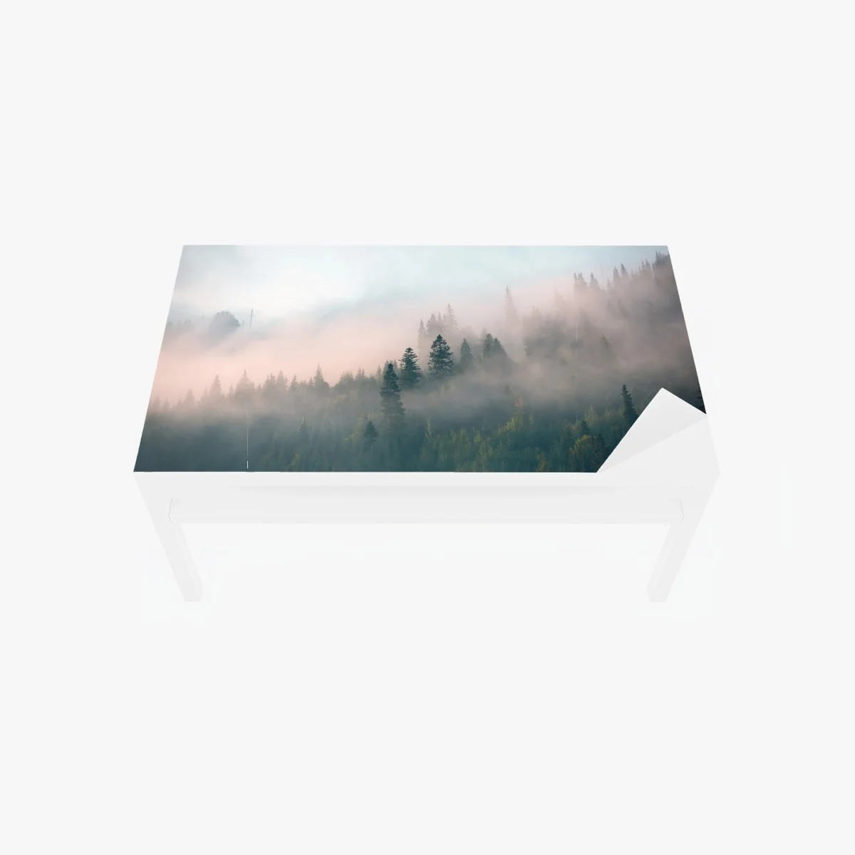 Adesivo per tavolo e scrivania alba nella foresta avvolta dalla nebbia • Wallissimo® Adesivo per tavolo e scrivania alba nella foresta avvolta dalla nebbia • Wallissimo®