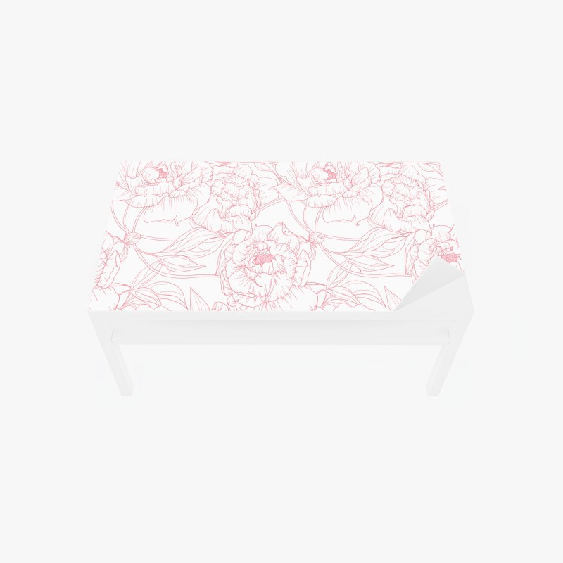 Adesivo per tavolo e scrivania motivo floreale di peonie rosa su sfondo bianco