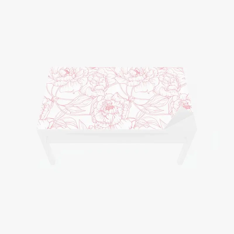 Adesivo per tavolo e scrivania motivo floreale di peonie rosa su sfondo bianco