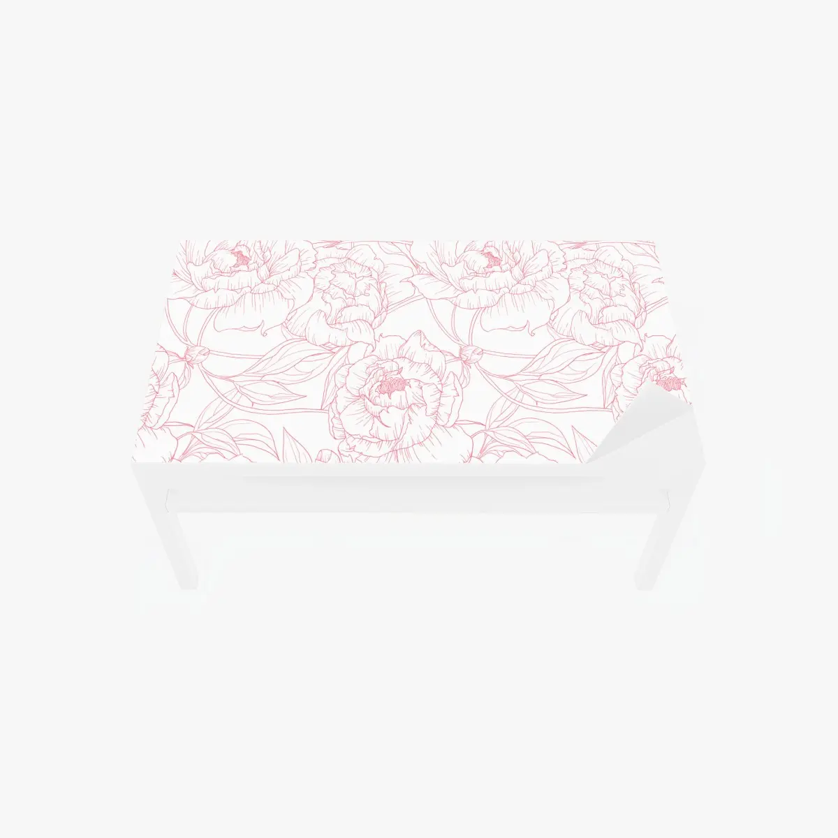 Adesivo per tavolo e scrivania motivo floreale di peonie rosa su sfondo bianco • Wallissimo®
