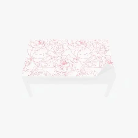 Adesivo per tavolo e scrivania motivo floreale di peonie rosa su sfondo bianco • Wallissimo®