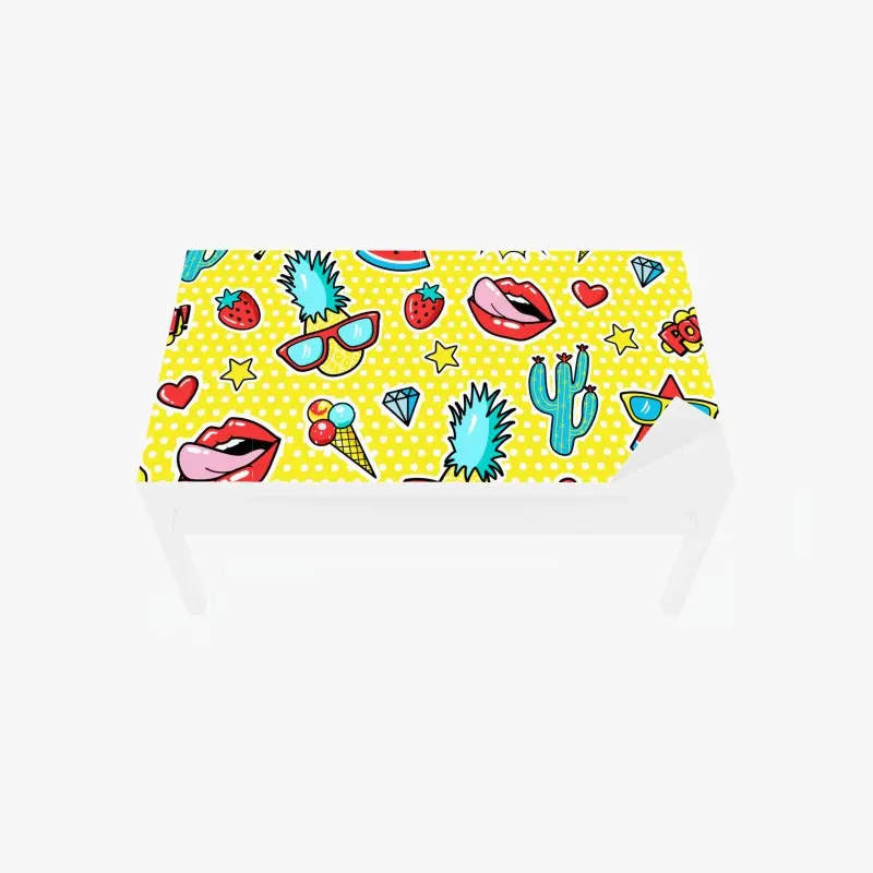 Adesivo per tavolo e scrivania motivo pop art estivo con frutta e simboli divertenti