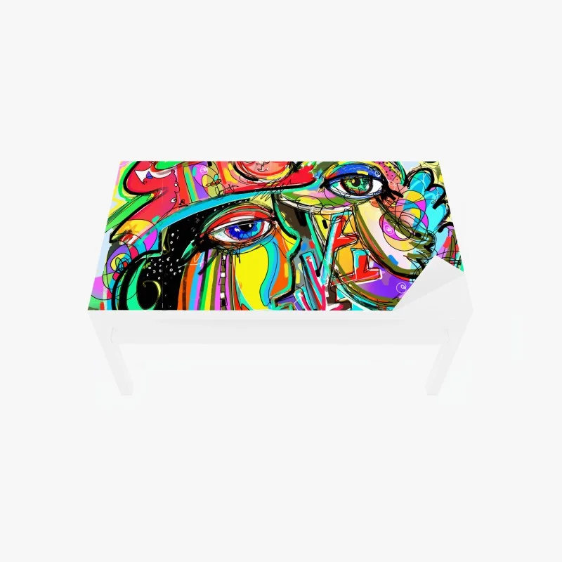 Adesivo per tavolo e scrivania ritratto astratto con gatto rosso e uccello