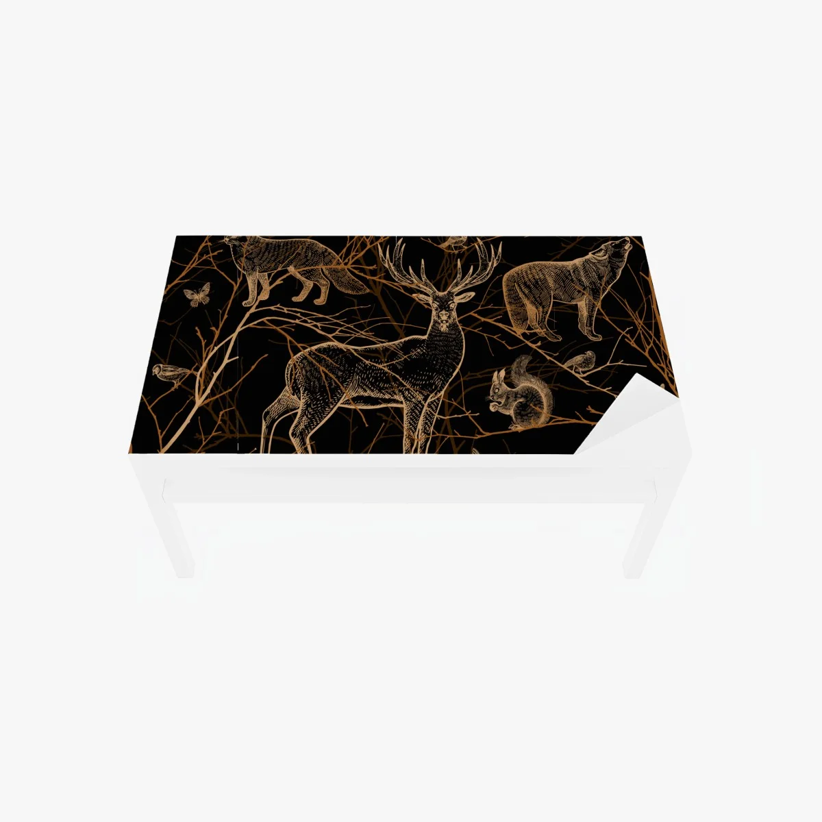 Adesivo per tavolo e scrivania foresta dorata: animali selvatici su sfondo nero • Wallissimo® Adesivo per tavolo e scrivania foresta dorata: animali selvatici su sfondo nero • Wallissimo®