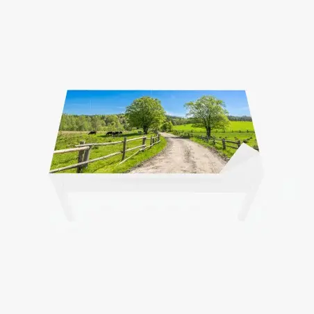 Adesivo per tavolo e scrivania paesaggio rurale primaverile con strada sterrata • Wallissimo®