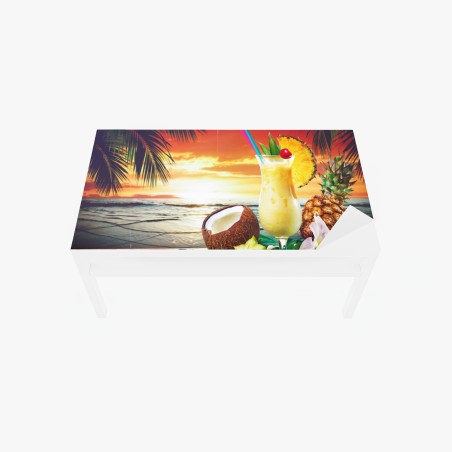 Adesivo per tavolo e scrivania tramonto tropicale con pina colada • Wallissimo®